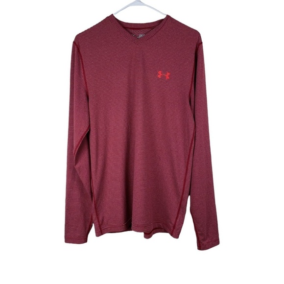 Men’s Under Armour Pullover Cold Gear Fitted Shirt Red Striped Sz M Long Sleeves - Picture 6 of 7